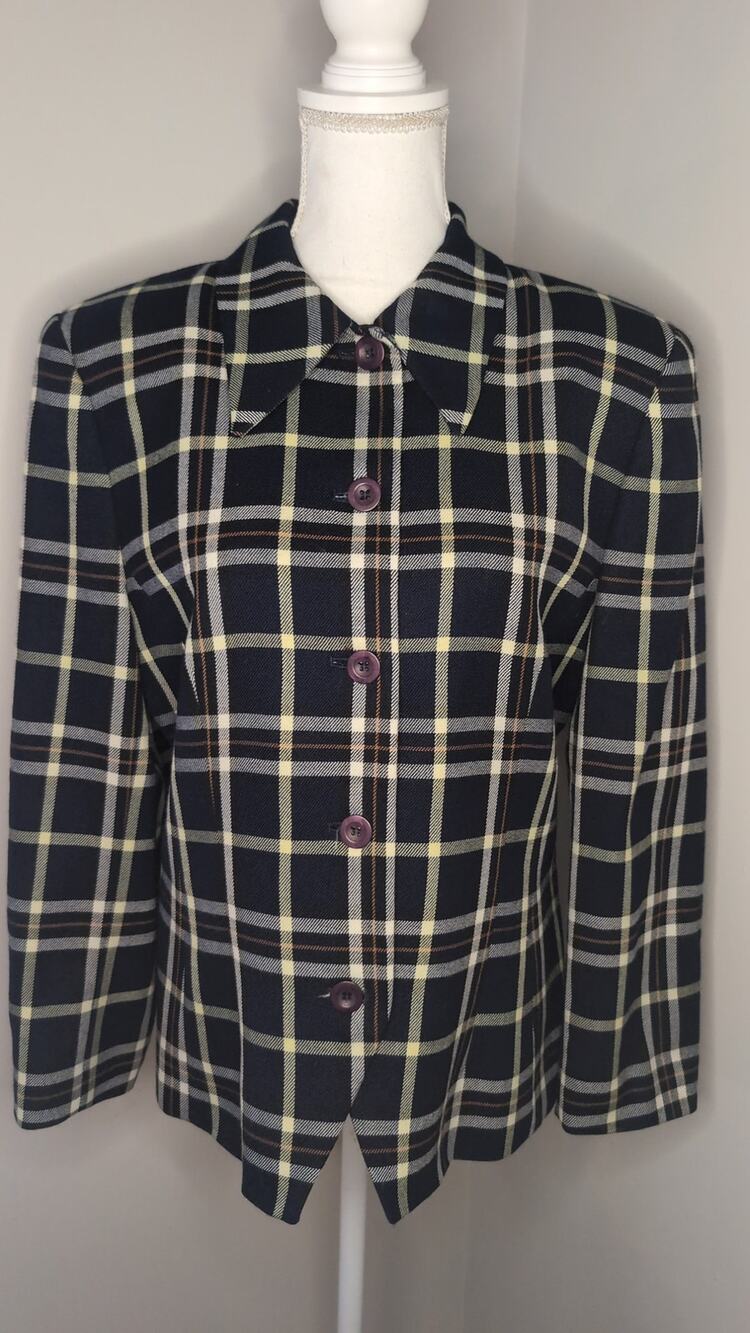 Vintage Pendleton Plaid Wool Blazer Size 12 Preppy Career Academia Jacket